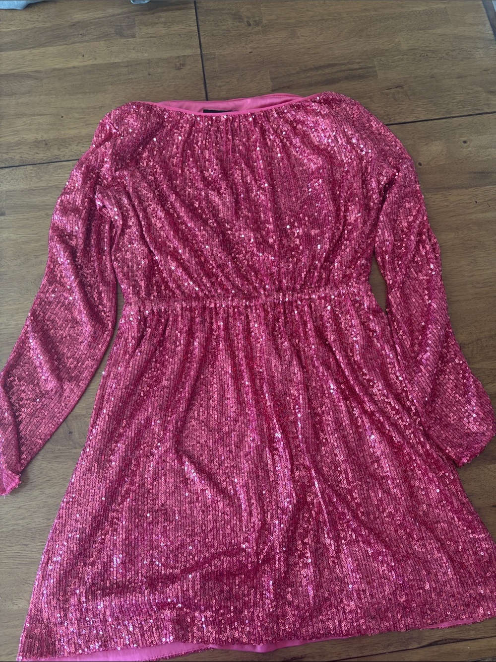 Donna Morgan Girls' Hot Pink Sequin Long-Sleeve Dress